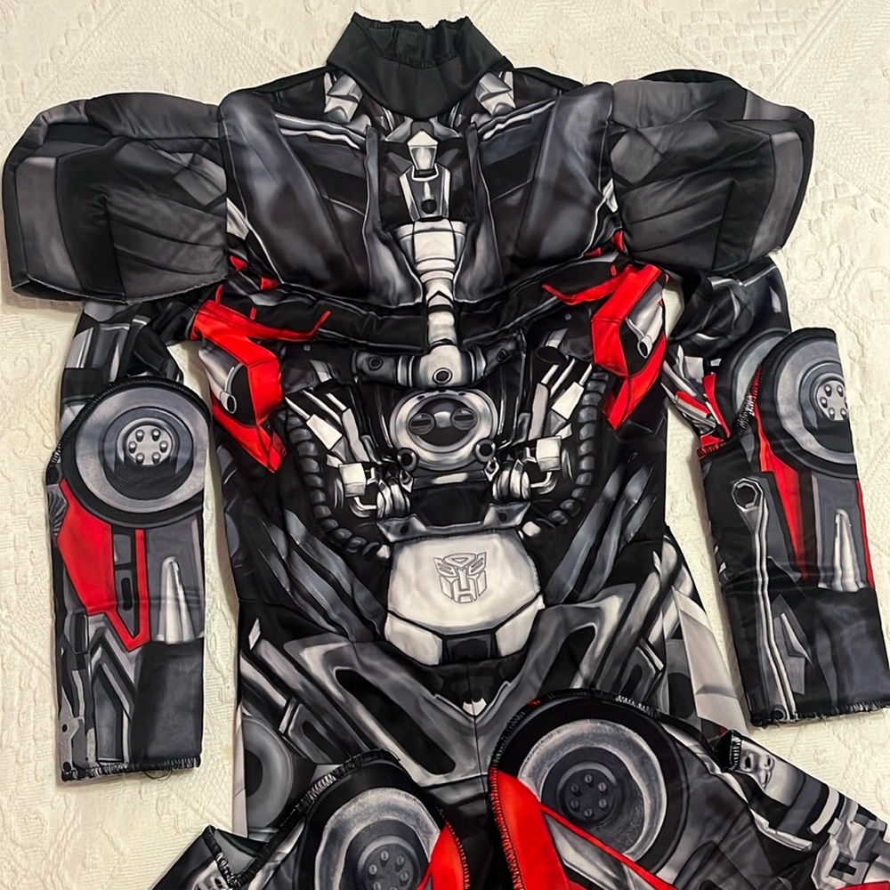 Pretend Play Transformers Autobot Hot Rod Muscle Costume Jumpsuit Kids Red Black